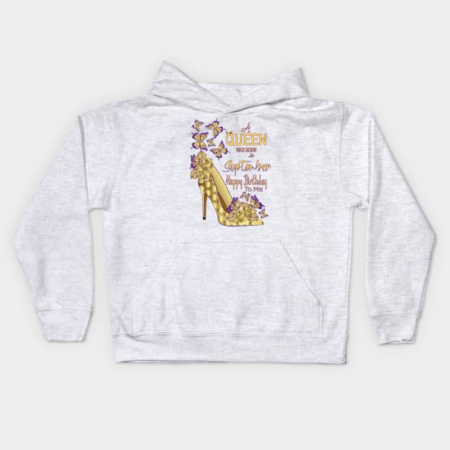 A Queen Was Born In September Kids Hoodie by Designoholic